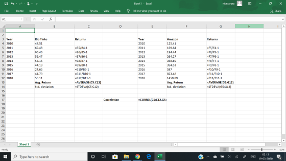 Book1 - Excel nitin arora - o X File Home Insert Page Layout Formulas Data Review View Help ? Tell me what you want to do & S