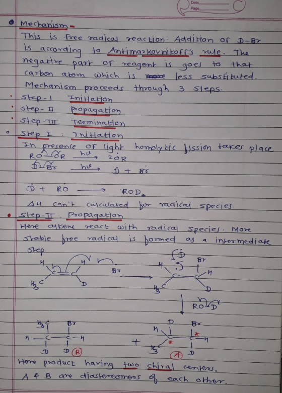 Data Page Mechanism This is free radical reaction Addi tion of D-8 is according to Antimaakovnikofrs ule negative par of rea