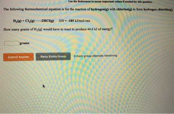 Use the References to access Important values if needed for this question. The following thermochemical equation is for the r