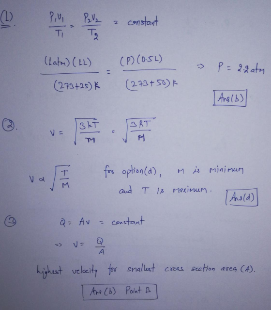 (D) PM a content constant (hatm) (LL) (P) (0.5L) - P = 2.2 atom (273+25K (273+50k [ Ans(b)] for option (d), and T is M is min