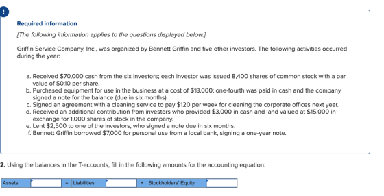 Required information (The following information applies to the questions displayed below.) Griffin Service Company, Inc., was