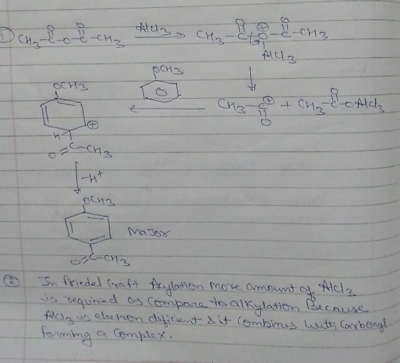 Alcz Hz do cha -CH3 Aluz ochz OCH3 ho Alde + Hz Cha JFD Lenz 1-4+ Major chz In friedel (raft Arylation more amount of is requ