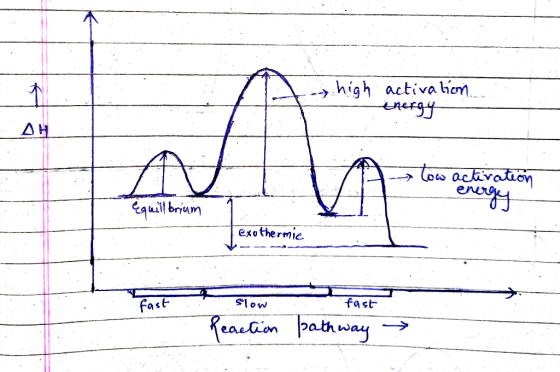 high activation energy ah a activation Equill brium exothermic fast Show fast Reaction pathway
