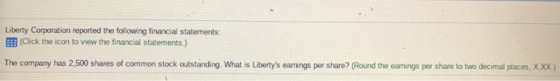 Liberty Corporation reported the following financial statements: (Click the icon to view the financial statements.) The compa