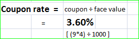 Coupon rate coupon face value 3.60% (94)1000 ]
