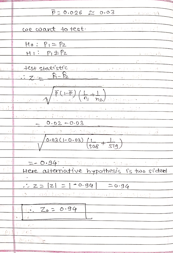 P = 0.026 ~ 0,03 cwe cwant to test Hoi Pi=P2 Hii Pit P2 test Statistics in tamil P (BILLAI - 0.02 -0.03 10.03(1-0.03) fhaothi