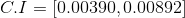 C.I=[0.00390,0.00892]
