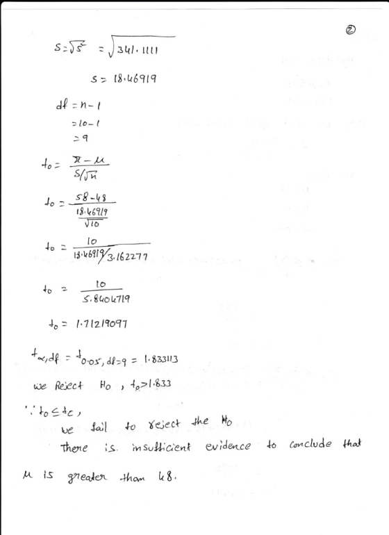 Sz 13-116919 lo i8 Vsl7 lO 4o 63162277 to S.Suou7I 4o- 1.712109 ve fal fo ieject the Ho e s n Sulicient evidence to Conclude al μ is greater than 18