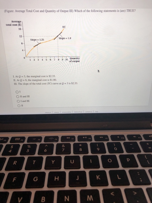 (Figure: Average Total Cost and Quantity of Output IIT) Which of the following statements is (are) TRUE? Average total cost (