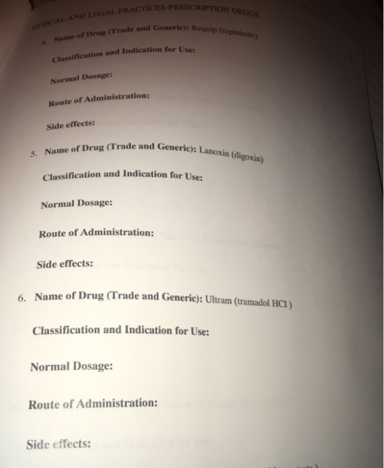 LND LEGAL PRACTICES-PRESCRI Requip (ropinirole) Name of Drug (Trade and Generic): Classification and Indication for Use: Norm