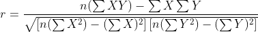 Y = η(ΣΧΥ) - ΣΧΣΥ [n(Σ Χ2) - (ΣΧ)2] [n(ΣΥ2) - (ΣΥ)2]