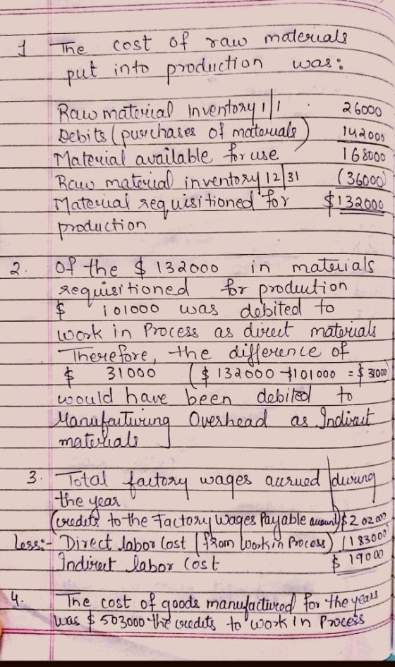 The cost-of Yaw matenual.2 ut into production wa a 6000 16 8000 atevial available we. (36000, 1 заооо nvento 12131 atesuai zeg,uisi tion cion olowas dobiteo here ore, -the otuld ha 31000 13a000 101000 :$30 LOO dab to 3. otl wages auruod dw to the Tatoy wages i Aタom Cos he cost of qoodz manusactitod for the 5b3000 e (sdo ok in Process