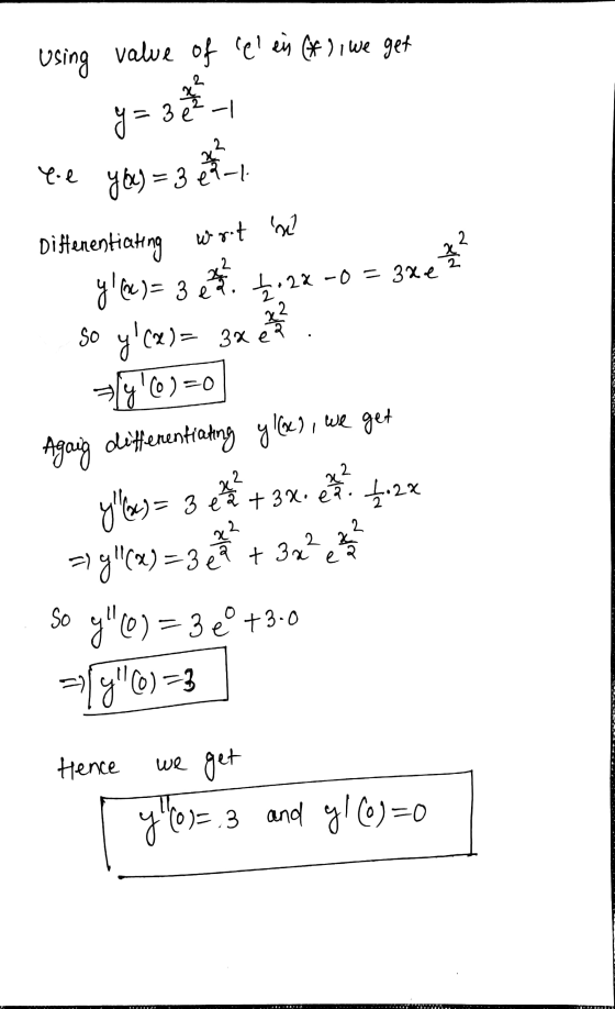 Using value of e ein (f), we get g= 3 et 3 e²-1 2 ye yox) = 3 eta 2 Differentiating Wont w 를 so y(x)= 3x ye7= 3 et 22 -0