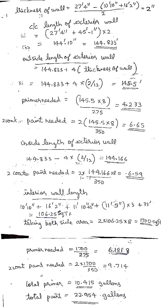 = 2 2 Stückness of wall = 274 - 61010 +1662) cle length of exteror wall (24** +45-,) x2 144110 144.833 ) outside le