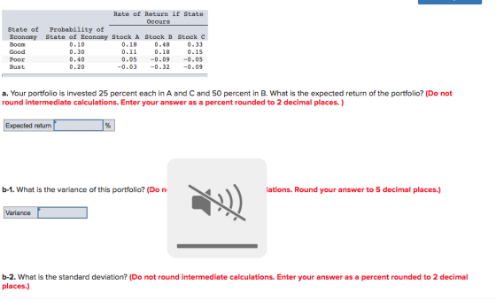 Rate of Return if State Occurs State of Probability of Economy State of Economy Stock A Stock B Stock C Boom 0.10 0.18 0.48 0