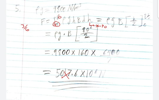 5 fg = 9800 Nm 3/6 F = ethe dh 2 e 9 B 1 2 1 2 qozon eg. B Z ༧ = 9800 x 160 X 6400 2 = 5076X10