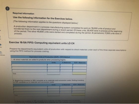 Required information Use the following information for the Exercises below. [The following information applies to the questio