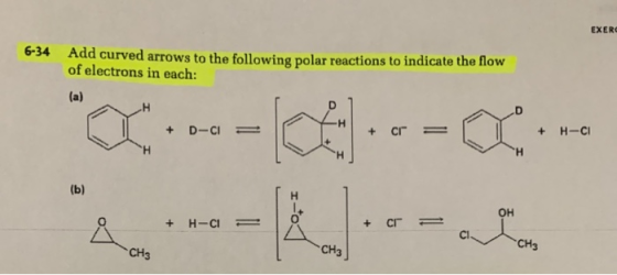 EXERC 6-34 Add curved arrows to the following polar reactions to indicate the flow of electrons in each: (a) CH3 CH3