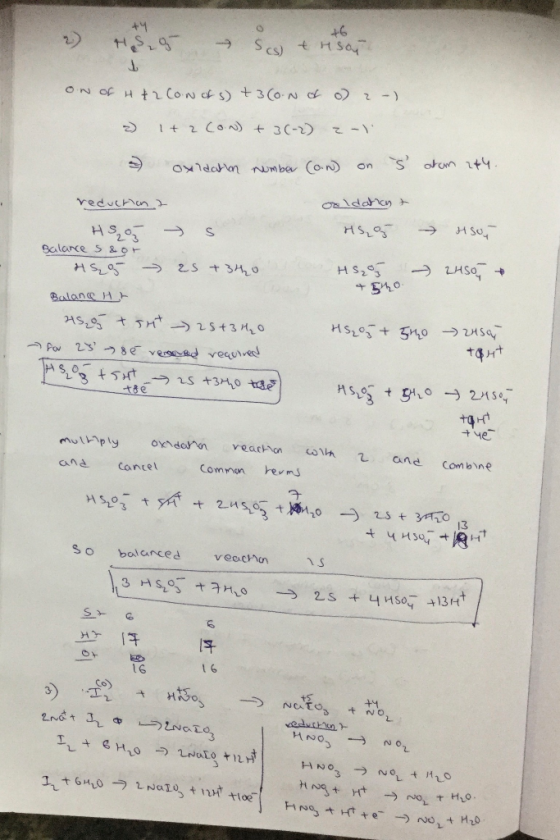 1 +6 2) 18 5 – Scorson -). on of 4t2conds) +3(on of o) 2) Ita(ON) + 3(-2) 2-1 oxidation number (an) on s alom 2t4. reduction