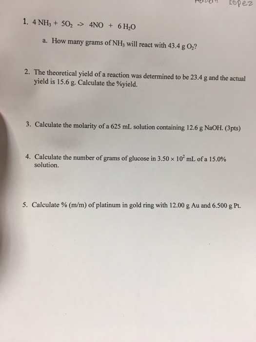 4 NH_3 + 5O_2 4NO + 6 H_2O How many grams of NH_
