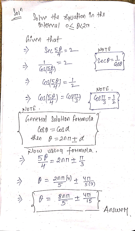 ME NOT So solve the equation in the interval oL OL29 Given that > See 50 = 2 NOTE . Cosso =2 seco-caso? * cos(50) = 1 2 => Co