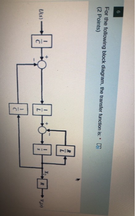 6 For the following block diagram, the transfer function is: (2 Points) R L X Uis) R с C