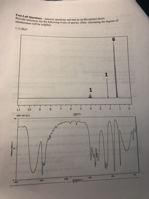 Post-Lab Questions-(answer questions and turn in on this printed sheet) Provide structures for the following 4 sets of spectr