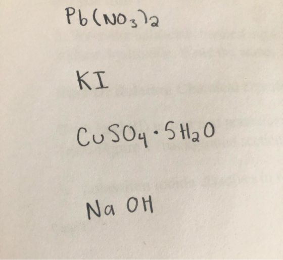 Pb(NO3)2 КІ CuSO4.5H₂O Na OH