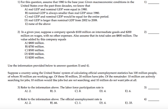 1) For this question, assume that 1980 is the base year. Given macroeconomic conditions in the United States over the past th