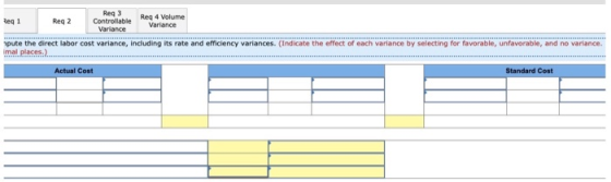 Reg 2 Controllable Red 4 Volume Reg 3 Req1 Variance Variance pute the direct labor cost variance, including its rate and effi