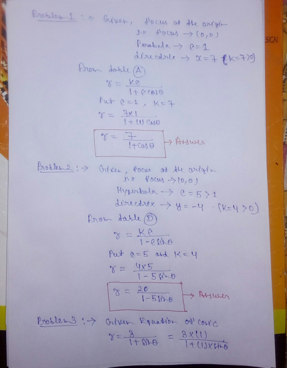 Probler 1 SIGN Griver, tocus out the origin till focus (0,0) Parabola - a=1 directors, x=7&k=770 from table (A 8 = te Itecoso