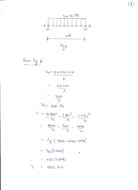 200 lb lft : 20ft from fig. 2: Va=250x20-450 2 500+50 2 . Sošo Va= asas lb I=12*120)3 12 34 3x0)3 12 (613 12 3. You - 3000 -