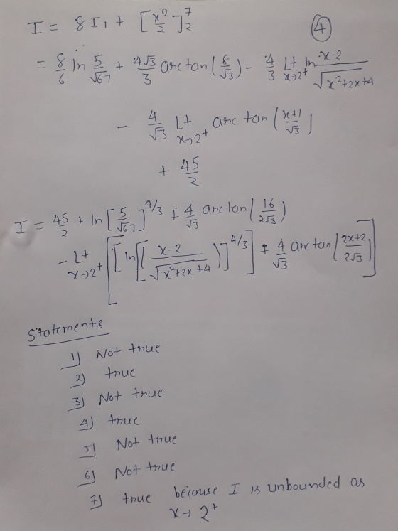 7. I= 8 14 8 II + [x2 7 =8 in E X-2 + 453 3 are ton ( 2 ) - 12/25 Lt in 6 √67 3 x 2 √x²+2x+4 4 / 3 Lt + ar ton ( 2 X 2+ + 45