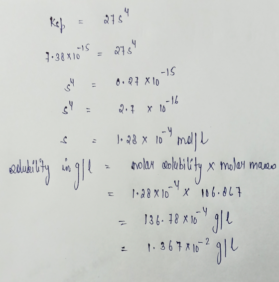 Keß = 2754 7:38x10S = 27.59 sY = 0.84 X10-15 sY = 2.7 x 10-16 s. 1. 28 x 10 9 mella edukilty in all = nolar colubility x mol