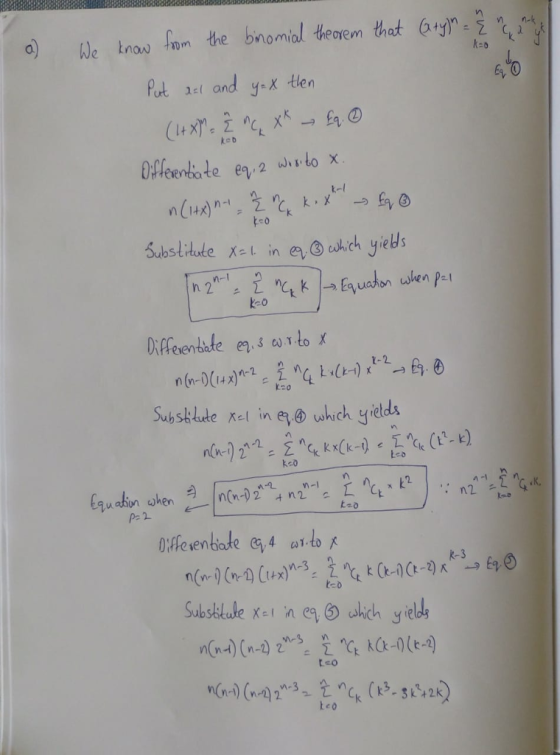 We tnow m the binomial theorem put ael and g-X tlen kob k-o kco uadion hen n(m)(nr1)Con-3 teoq k (ka@一2).*..) Er® LCo
