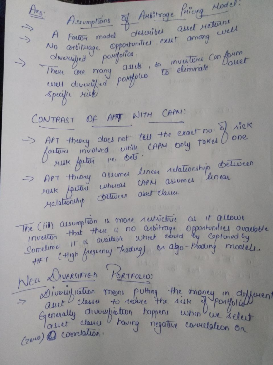 Ans: A scumptions of 1 1 7 Assumptions of Arbitrage Pruung Model! Factor model describes asset retvine arbituage Oppontunitie