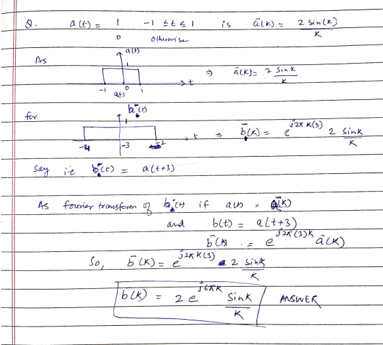 Q alt) = -1 atal is alk) = 2 sin(k) K Otherwise वास a(k)= 2 Sink K at) bin for b(K) j27 K(3) e 2 Sink -4 -3 say ié bit) alt+3