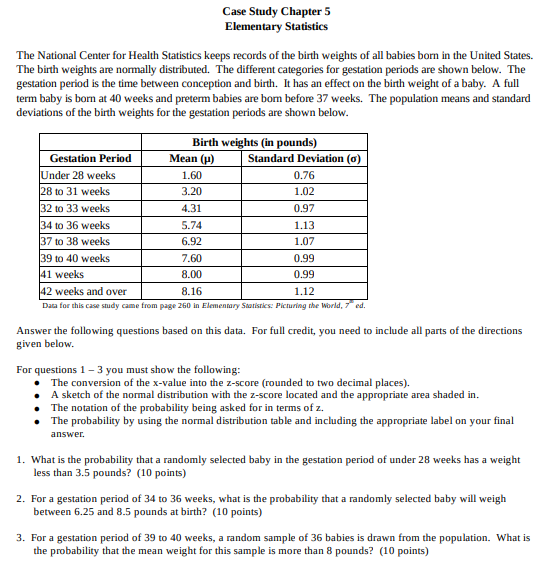 Case Study Chapter 5 Elementary Statistics The National Center for Health Statistics keeps records of the birth weights of al
