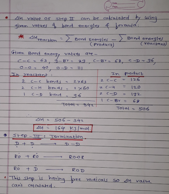 Data Paga can be calcalated by uing borrmuld AH Yalue or step I given velues 4 bond emergle sHreactton Bo nd cnesgles (reacta