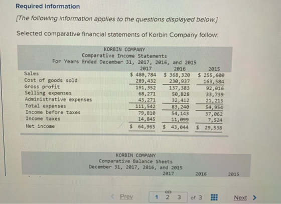 Required information [The following information applies to the questions displayed below.) Selected comparative financial sta