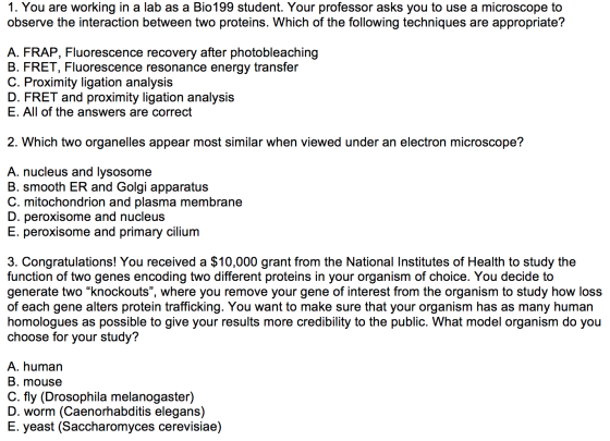 1. You are working in a lab as a Bio 199 student. Your professor asks you to use a microscope to observe the interaction betw