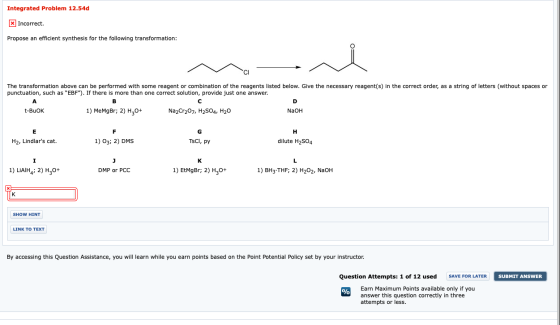Integrated Problem 12.54d X Incorrect. Propose an efficient synthesis for the following transformation: vi CI The transformat