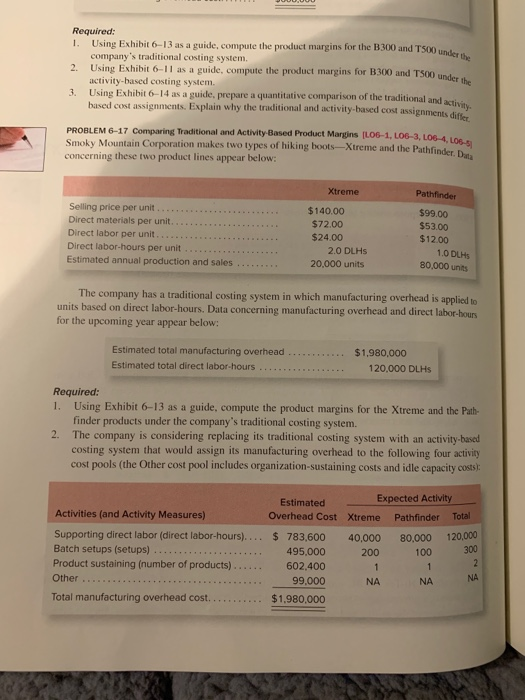 ) and T500 under the Required: 1. Using Exhibit 6-13 as a guide, compute the product margins for the B300 and T500 un company