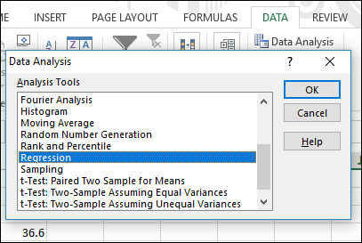 IE INSERT PAGE LAYOUT FORMULAS DATA REVIEW 000 - Data Analysis Х ? OK Cancel AZA Data Analysis Analysis Tools Fourier Analysi