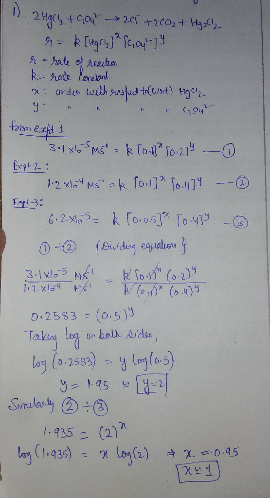 11. 2Hgch + Gout 20 + 200₂ + HgCl₂ r = k [Hg (1₂] ² Troy - 19 r = rate of reaction - rate constant in order with respect to w