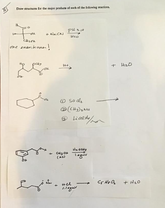 Draw structures for the major products of each of the following reactions. PILO H2O t on + NaCN chron one enantionn! ILO ри,