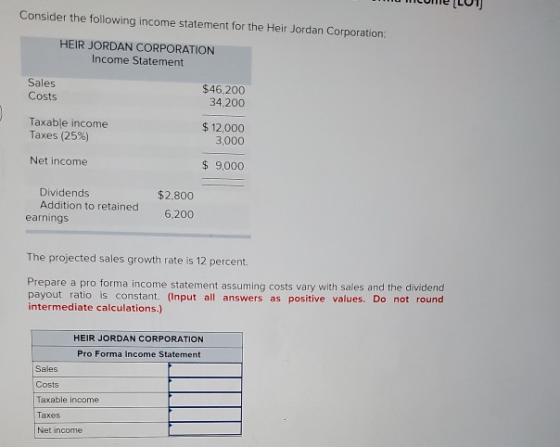 U MUME LUT Consider the following income statement for the Heir Jordan Corporation: HEIR JORDAN CORPORATION Income Statement