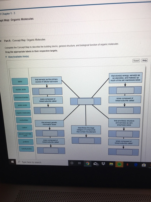 Chapter 1-3 apt Map: Organic Molecules - Part A. Concept Map: Organic Molecules Complete the Concept Map to describe the buil