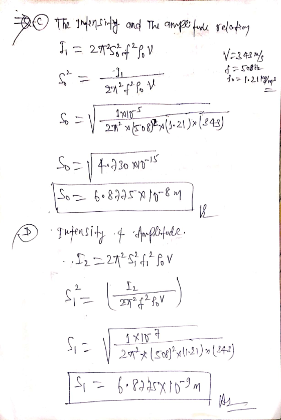 © The inofensity and The amper fude relation 1 = 2725% of lov N2343 m/s of a 5ooth for 1.2189/m3 TJO V $* = netop for 1010-5