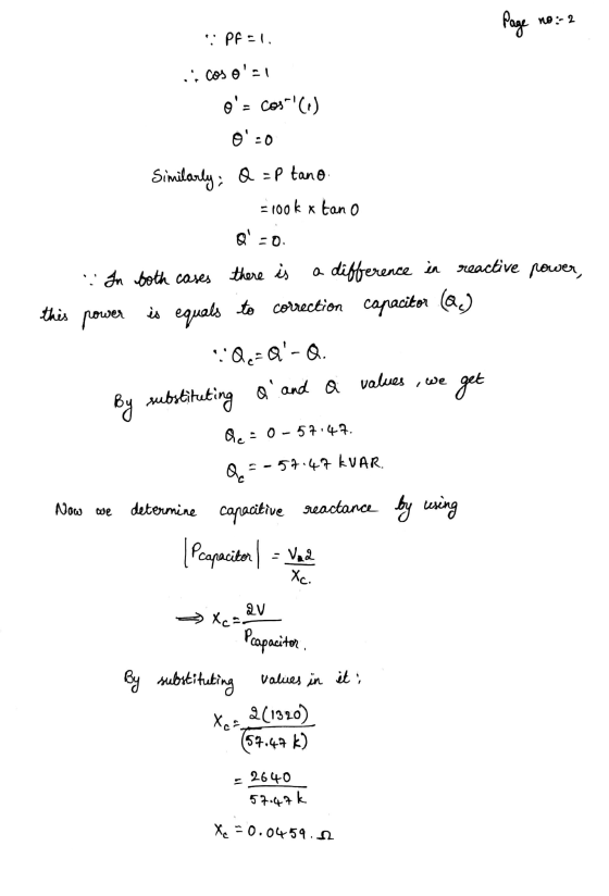 Page no:2 :: Pf=1. i coso =1 os cost (1) 0-0 Similarly; Q = P tano =100k x tano Q=0. power, O . In both cases there is a di
